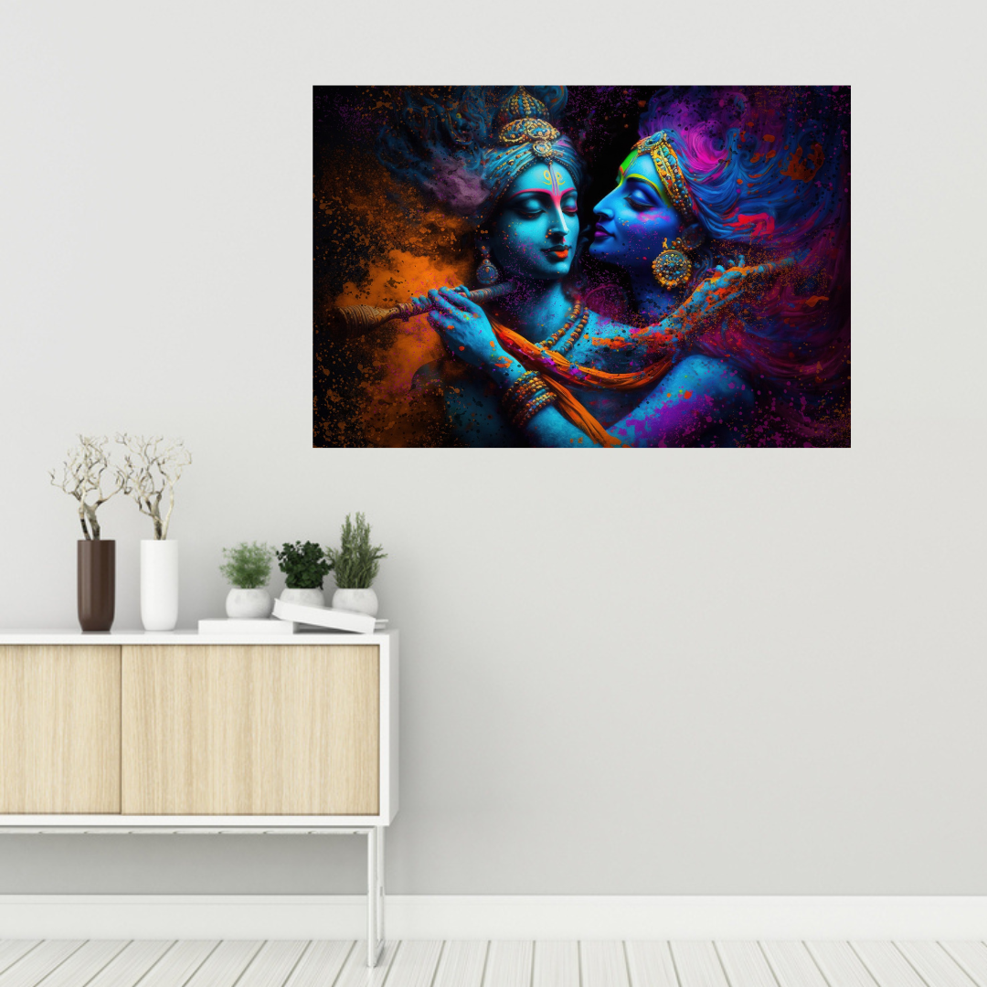 Decorative canvas art of lord Radha and Krishan with Colors creativity