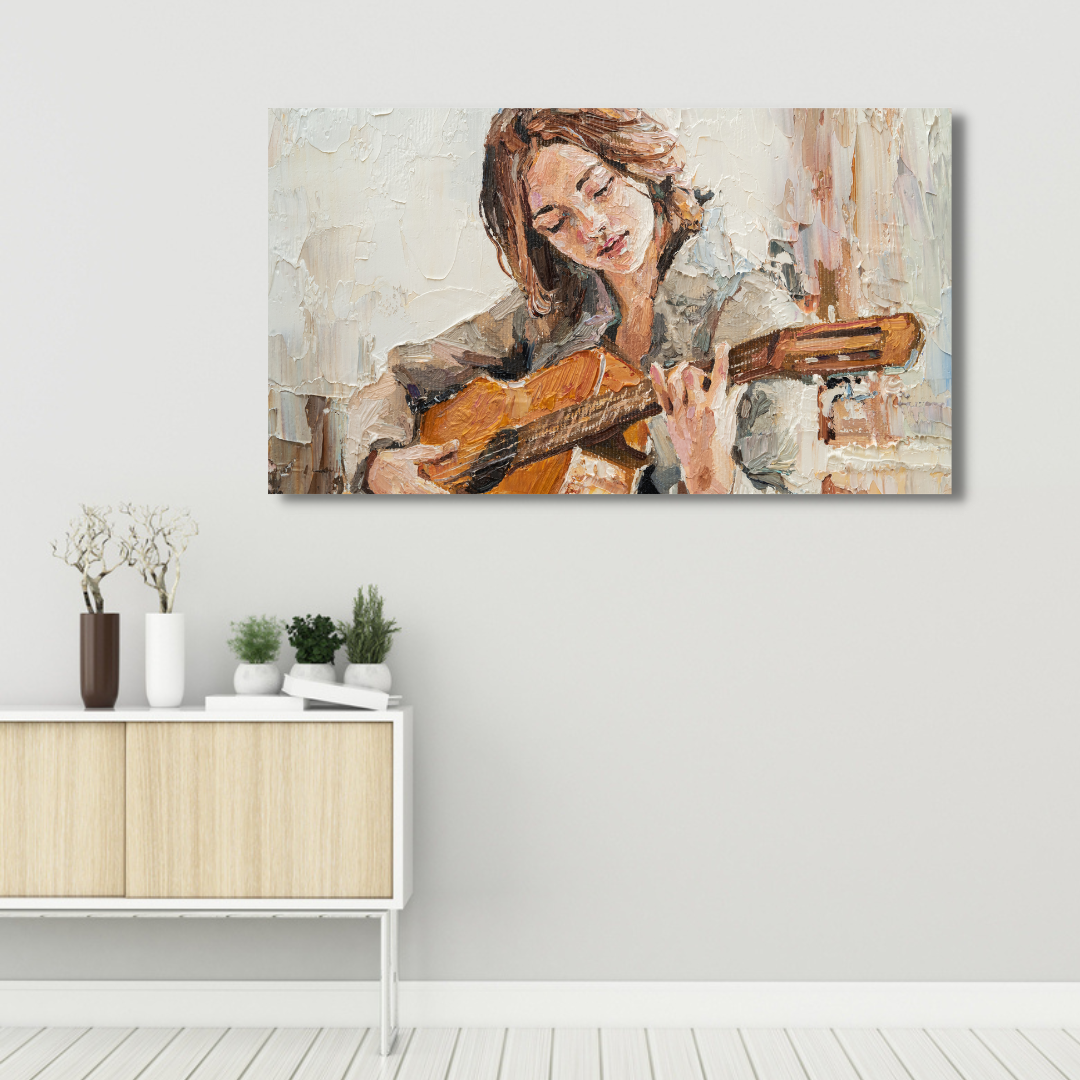 Girl Playing Guitar Abstract Canvas Print Wall Painting