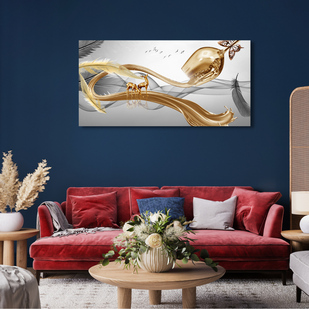 Two Deer With Glass Art Canvas Wall Painting