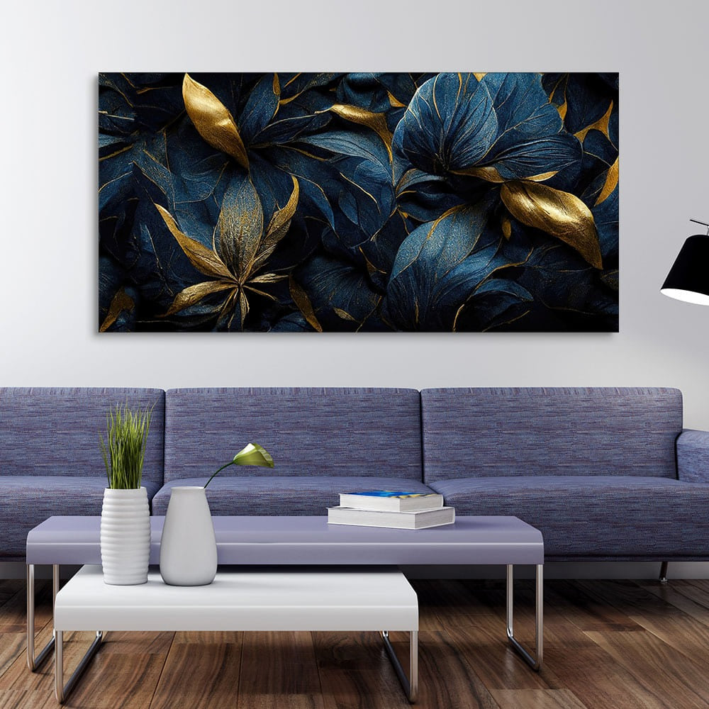 Golden Tropical leaves Canvas Wall Painting
