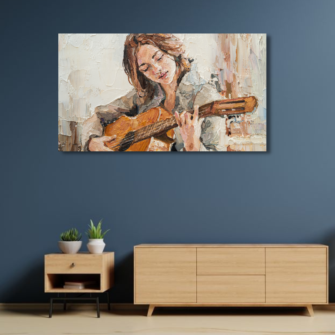 Girl Playing Guitar Abstract Canvas Print Wall Painting
