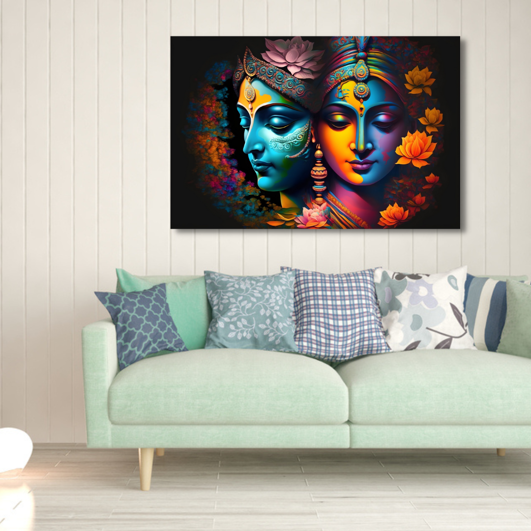 high resolution Canvas Painting of Radha krishna