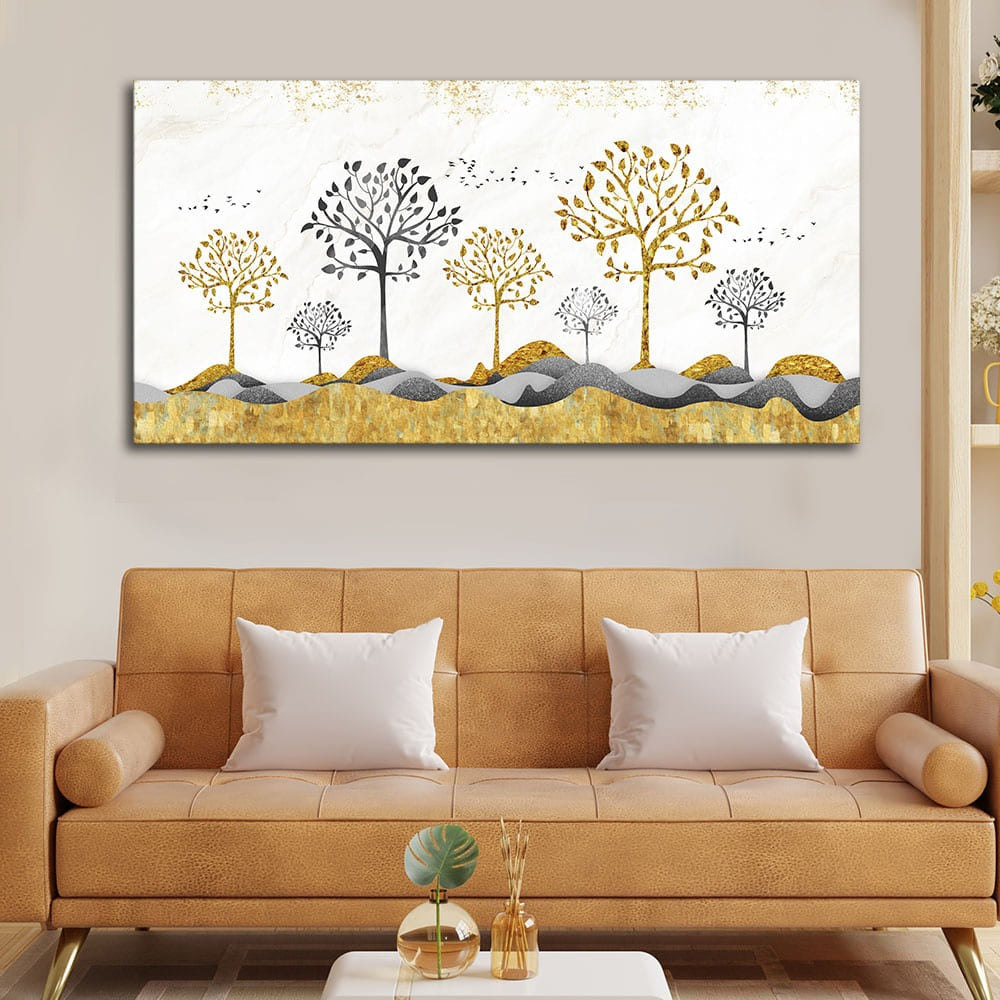 Modern Golden Tree Art Premium Canvas Wall Painting