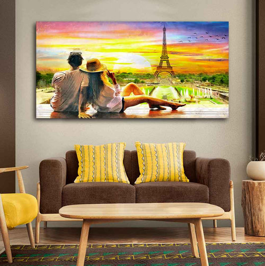 Couple Watching Sunset Paris Canvas Print Wall Painting