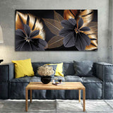 Flowers with Golden Monstera Leaves Canvas Wall Painting