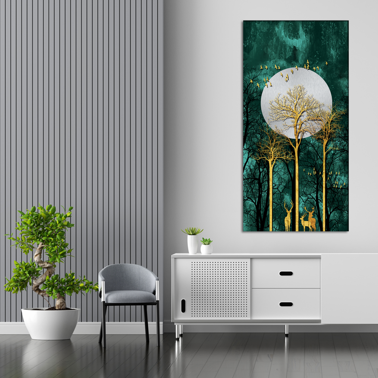 Moon and Flying Birds Canvas Wall Painting