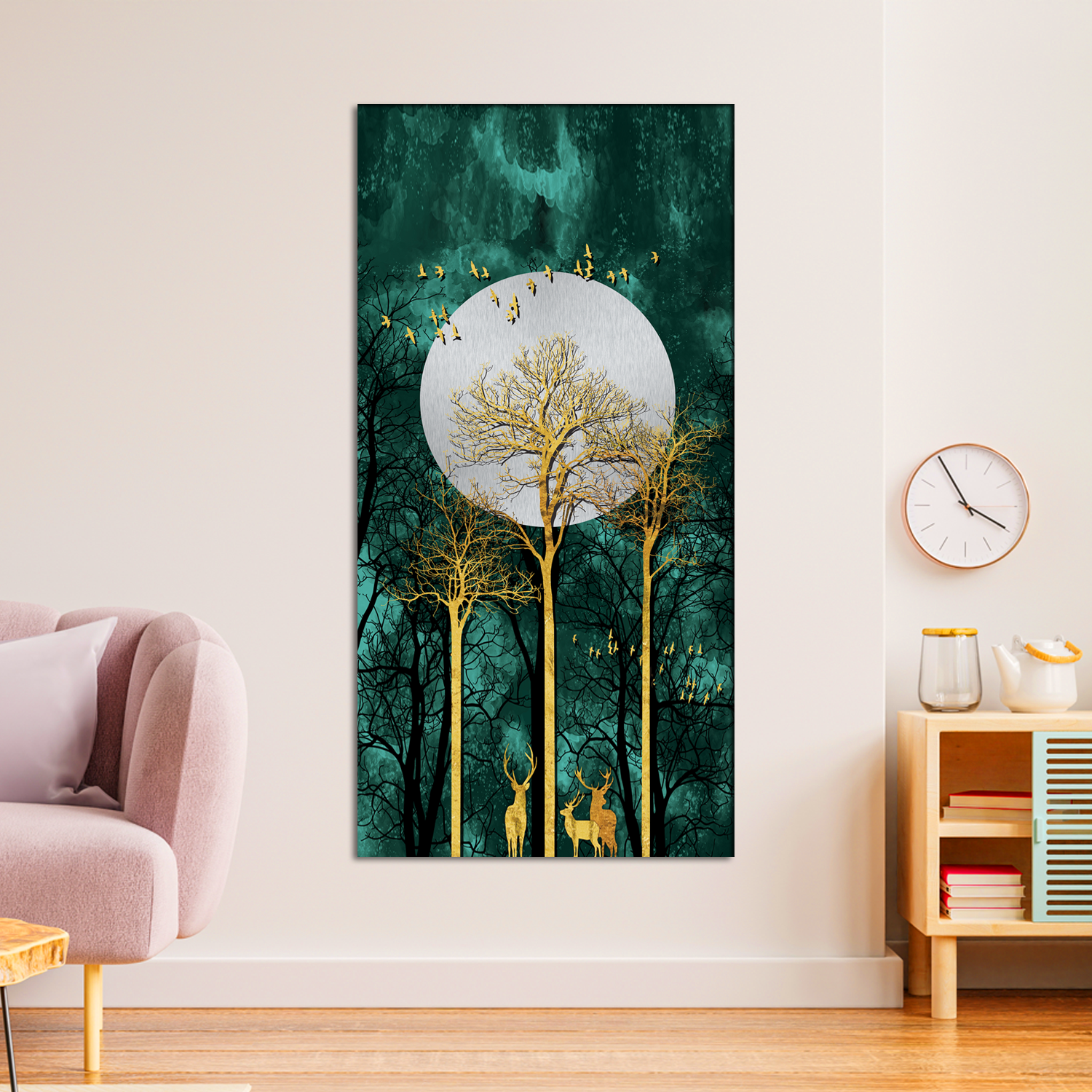 Moon and Flying Birds Canvas Wall Painting