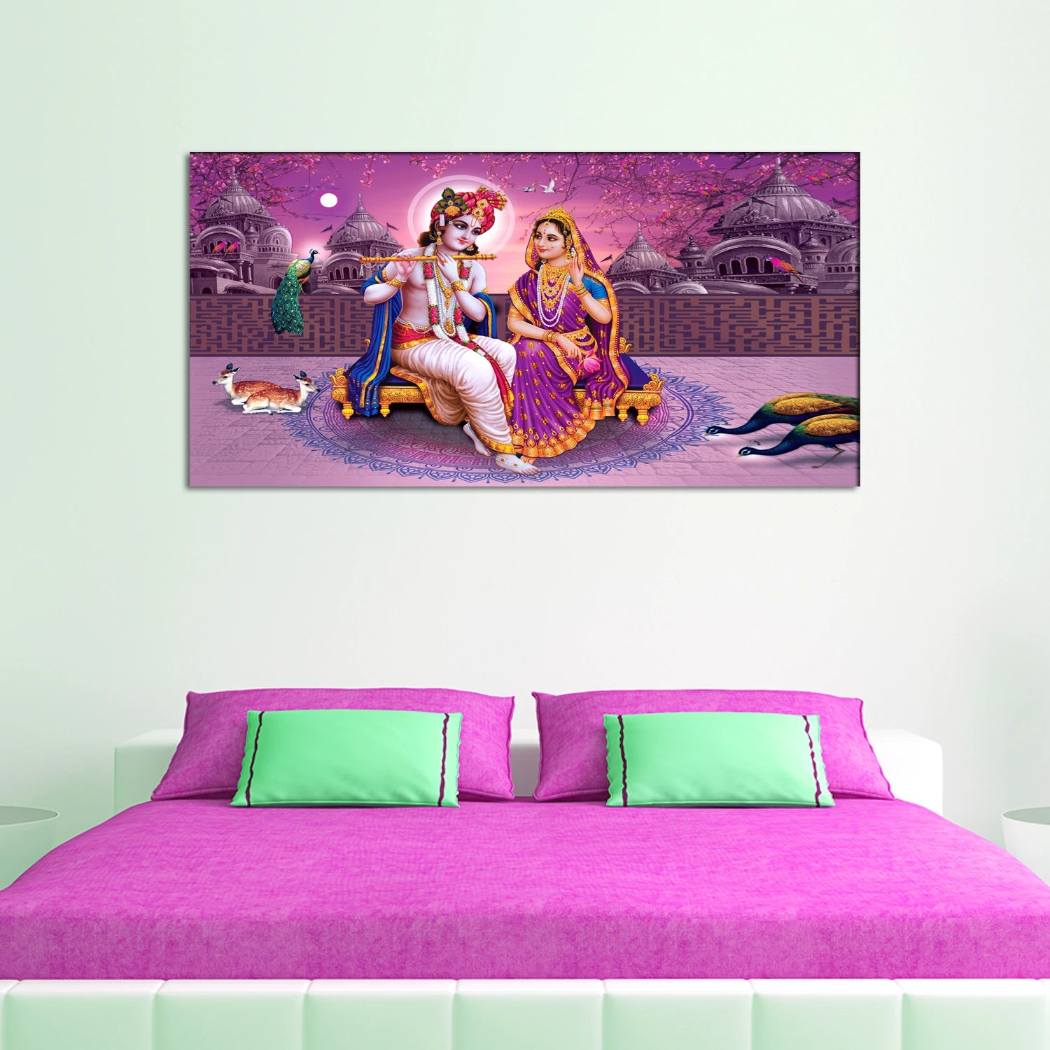 beautiful pink shade canvas of radha krishna 