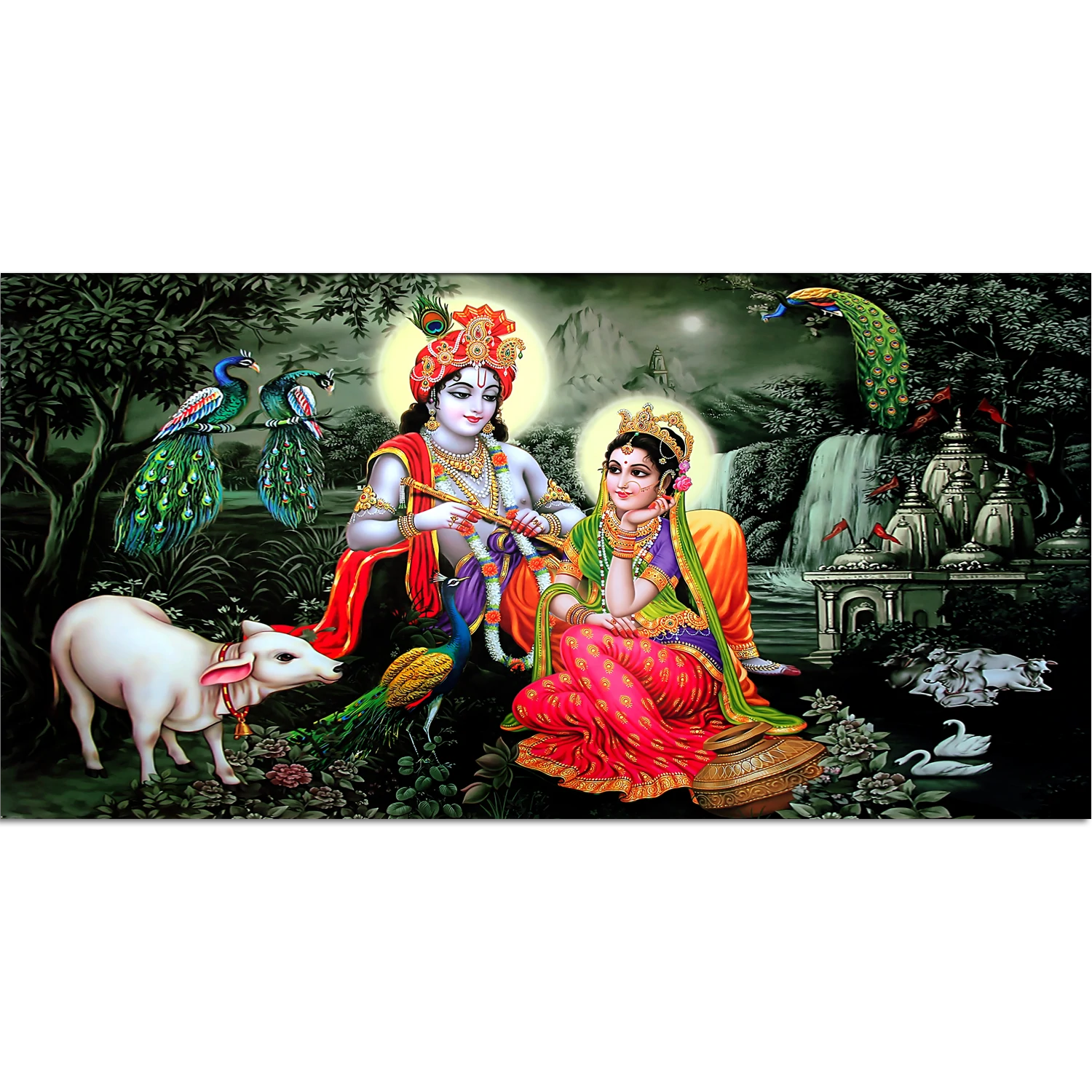 India Religious Lord Radha Krishna Painting Canvas Wall Painting