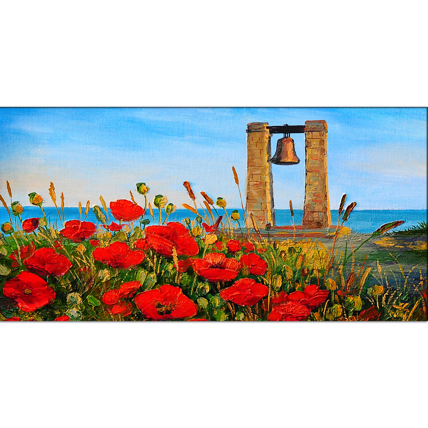 Poppies Near The Sea, Bell At Sunset Wall Painting