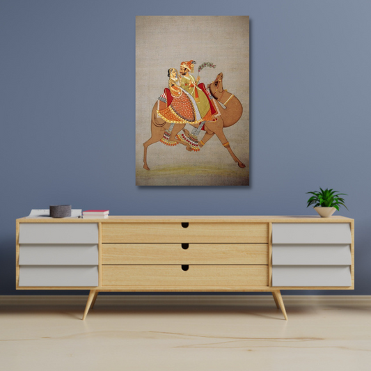 rajasthani couple with camel canvas for decor