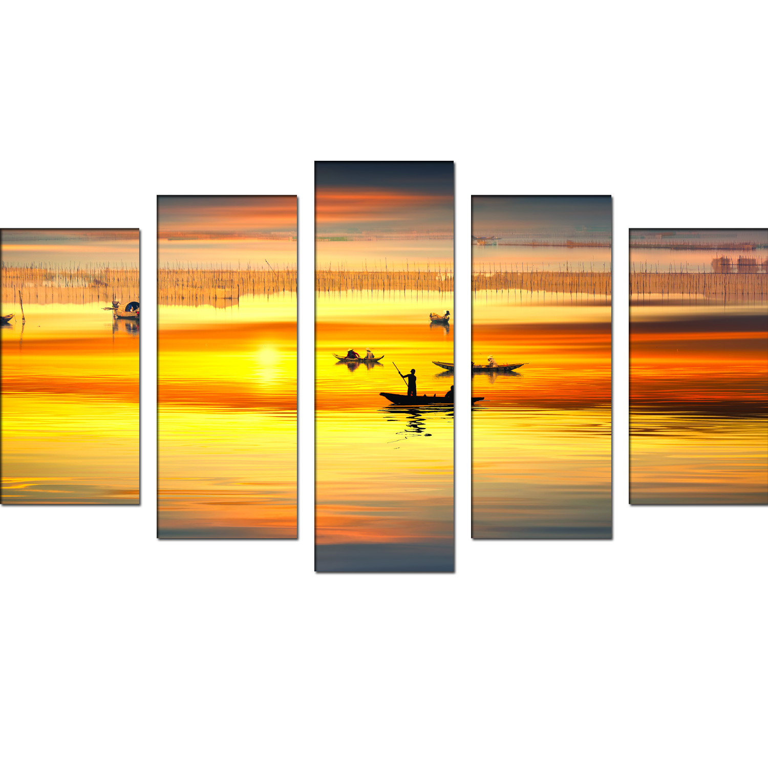 Boats with Sunset view MDF Panel Painting