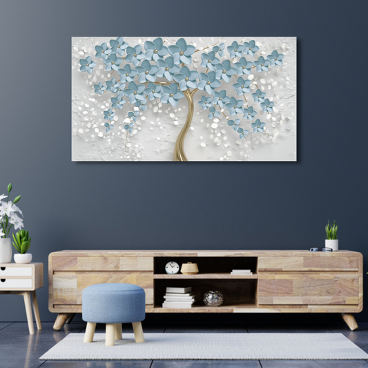 3D Tree Blue Flower Canvas Print Wall Painting