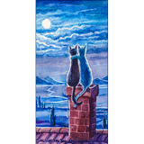 Cats Admire The Moon Night Canvas Print Wall Painting