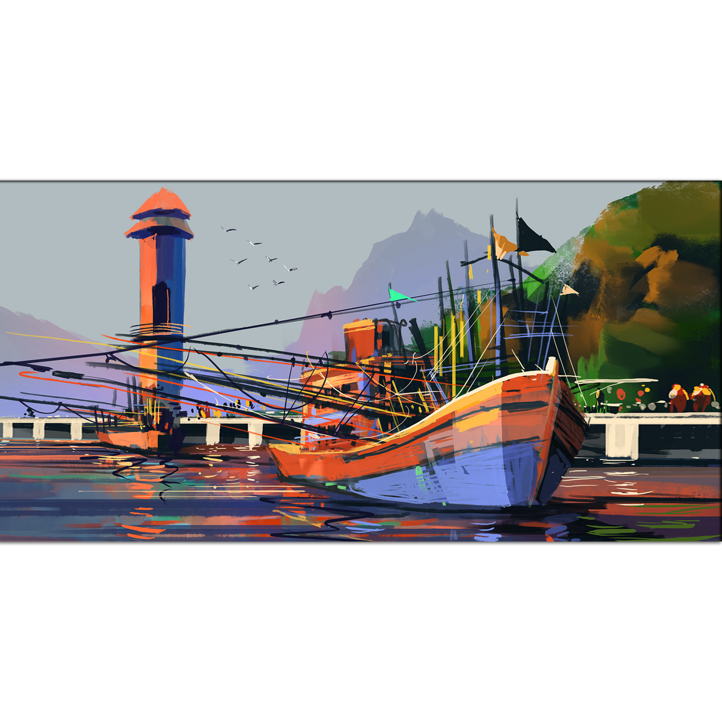Abstract Fishing Boat Canvas Print Wall Painting
