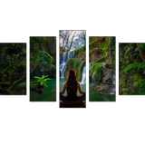 Girl Meditation in Front of waterfall MDF Panel Painting