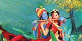 Radha Krishna Playing Flute Canvas Wall Painting