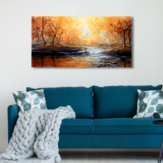 online beautiful autumn forest with river canvas wall painting