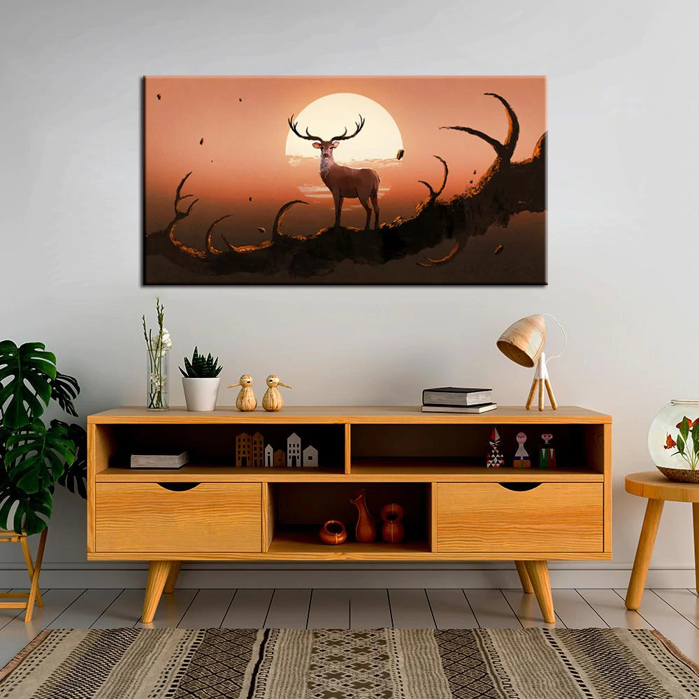 Deer Abstract Multicolor Canvas Wall Painting
