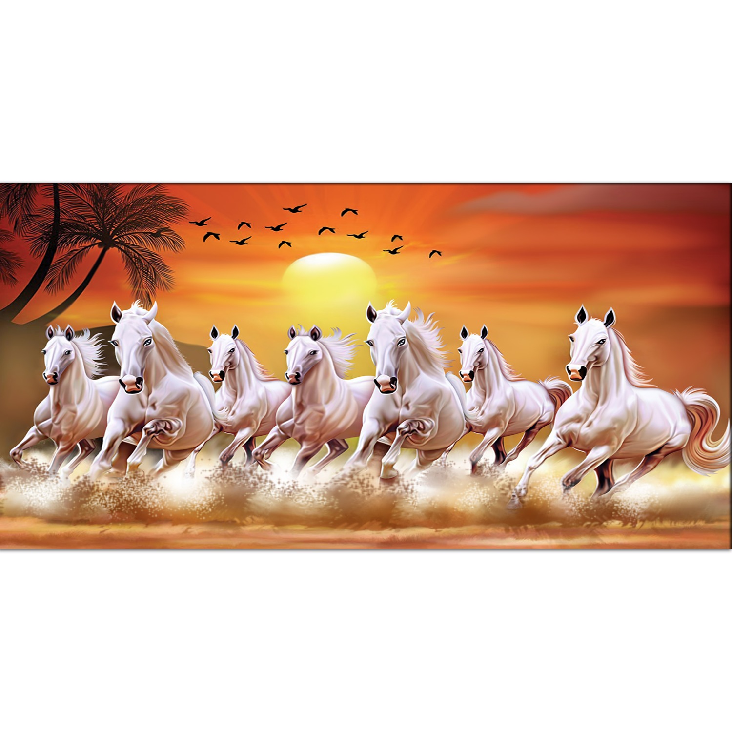 Beautiful White Seven Horses Running Canvas Wall Painting