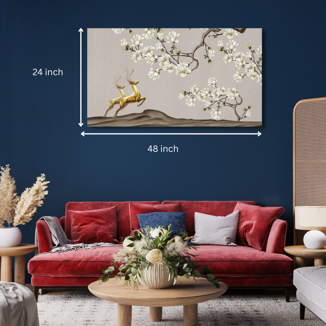 golden deer wall painting for living room