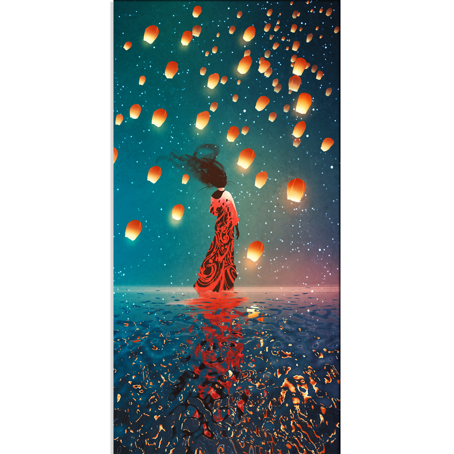 Woman With Lanterns Abstract Canvas Print Wall Painting