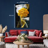 3d colored wavy lines and moon and golden tree and birds Canvas Print Wall Painting