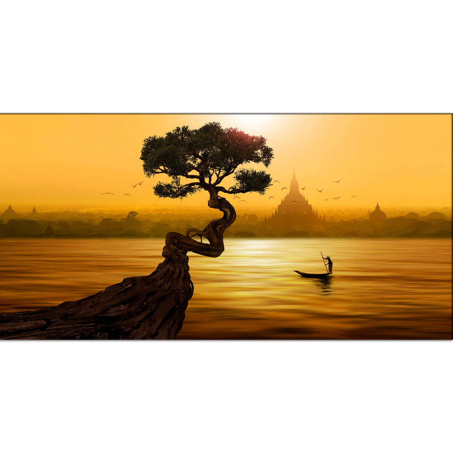 Twisted Tree and Sunset Canvas Print Wall Painting