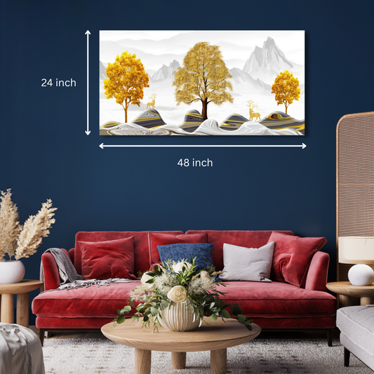 beautiful golden tress wall painting for Living room