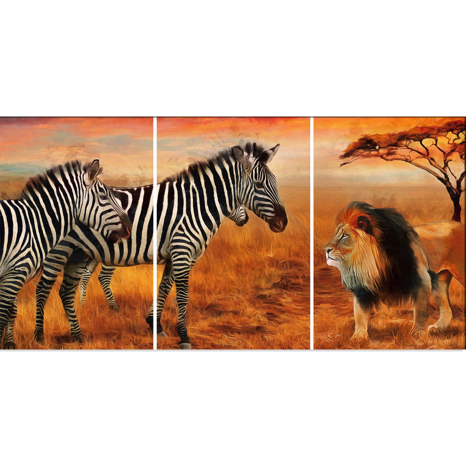 Zebra And Lion Animal Canvas Wall Painting