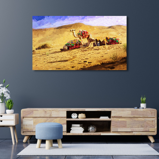 wall picture of camel sitting in deserts 