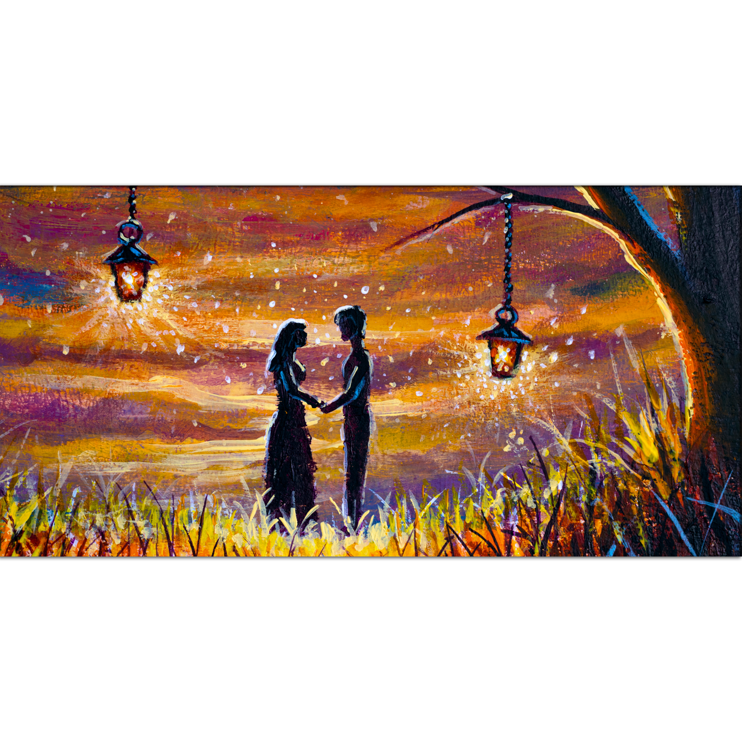 Romantic Couple on Beautiful Night Canvas Print Wall Painting