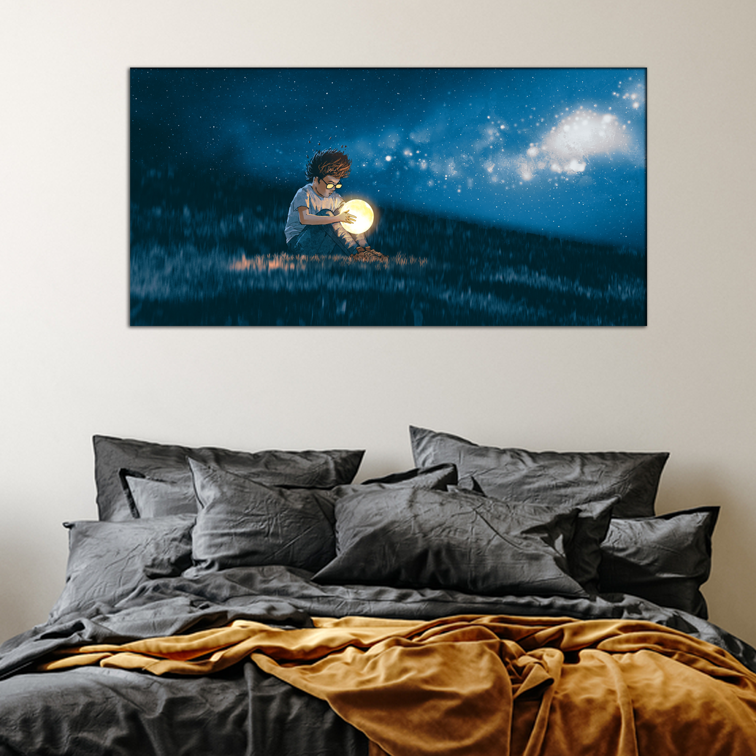Boy With a Little Moon Abstract Canvas Wall Painting