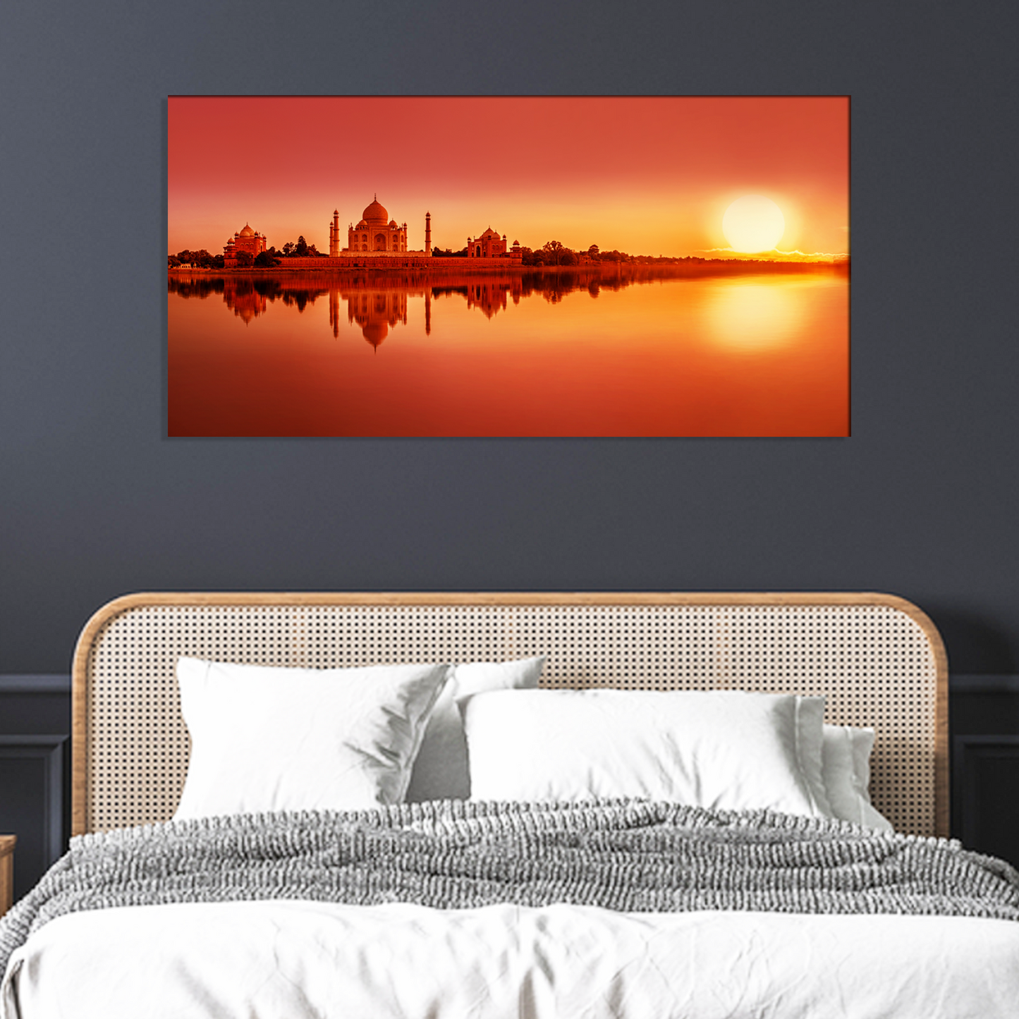Taj Mahal With Sunset Canvas Print Wall Painting