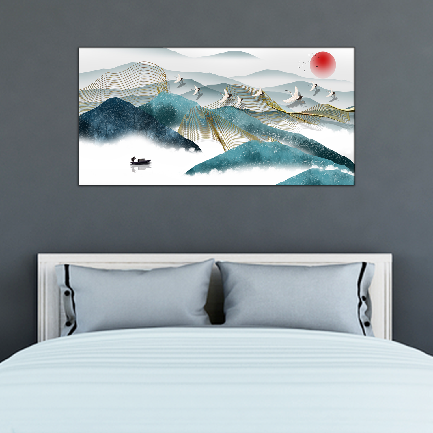 Mountain River Water and Cloud Abstract Canvas Print Wall Painting