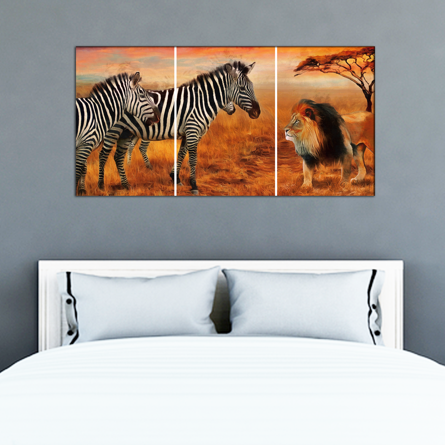 Zebra and Lion Canvas Print Wall Painting