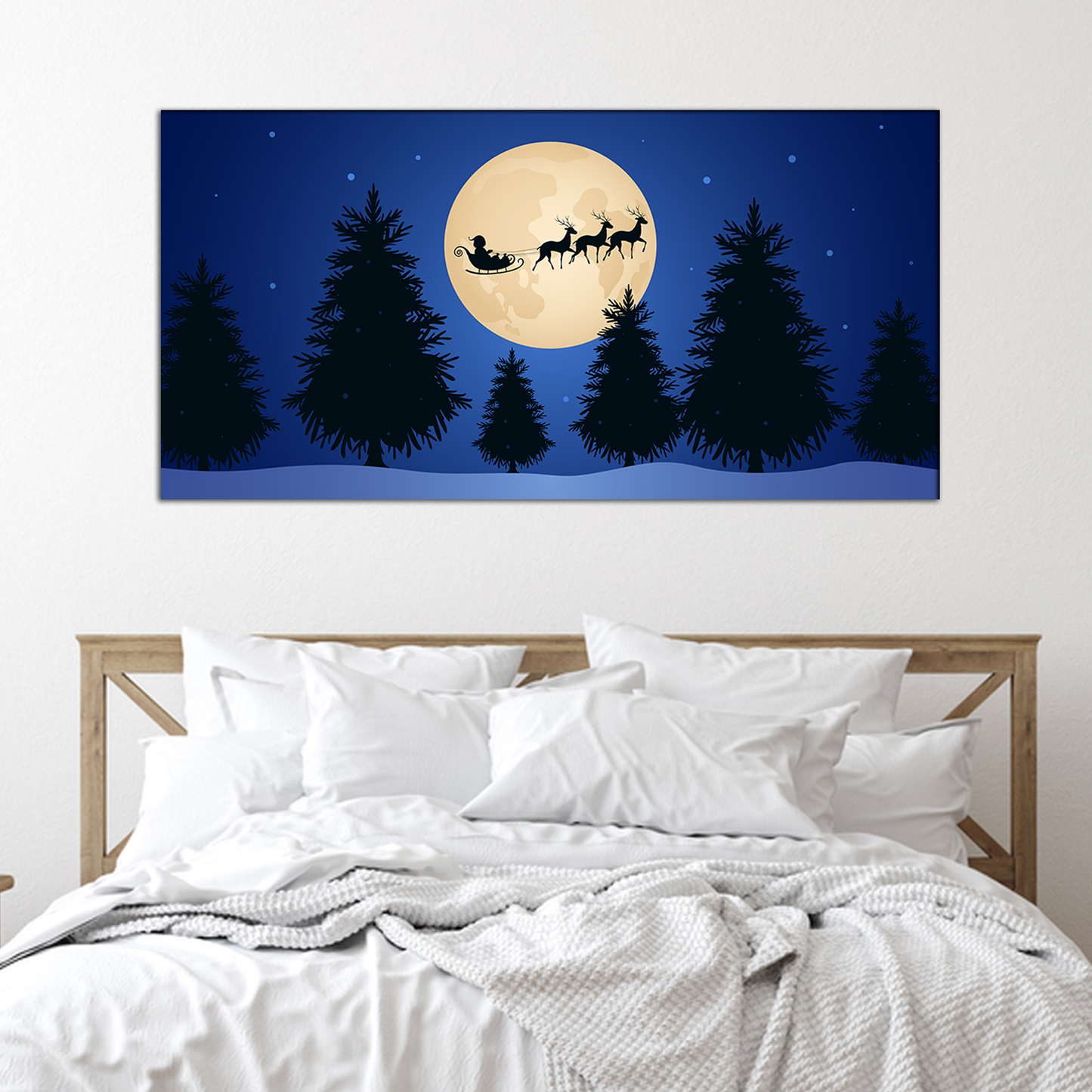 Santa Claus Flying Forest in Night Abstract Canvas Print Wall Painting