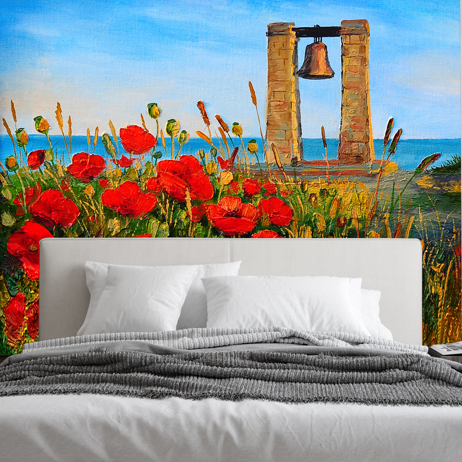 Poppies Near The Sea, Bell At Sunset Premium Quality Wallpaper