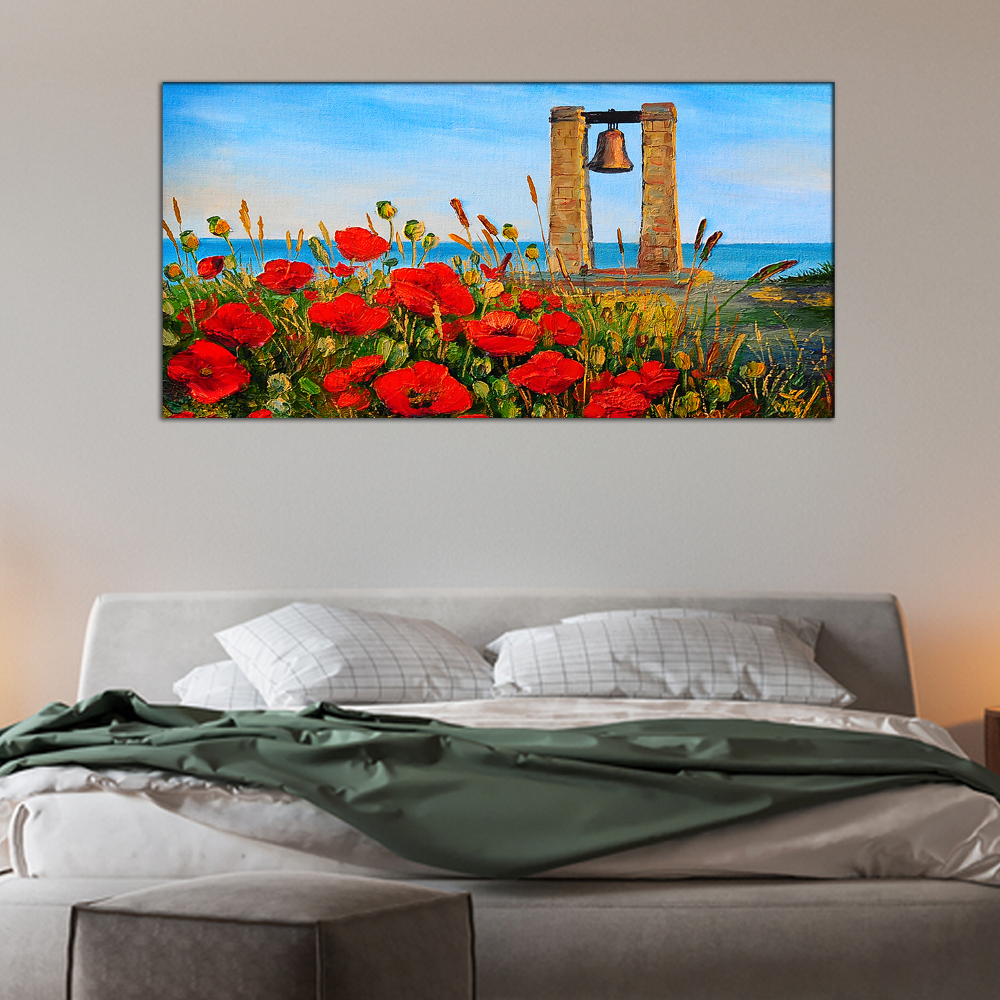 Poppies Near The Sea, Bell At Sunset Wall Painting
