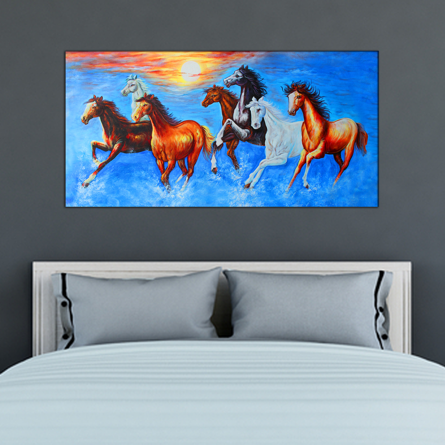 Seven Running Horses Canvas Print Wall Painting