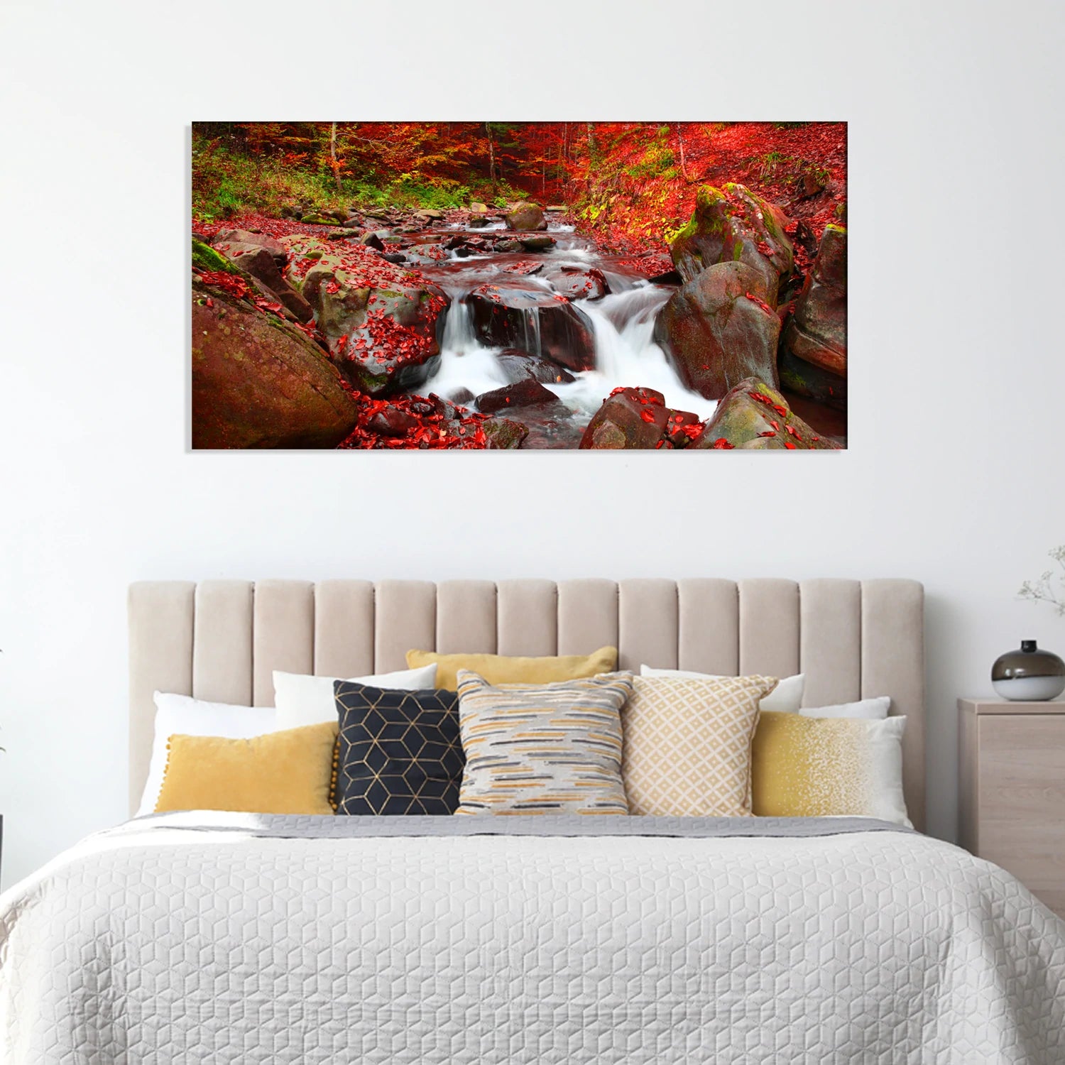 wall paiting canvas of beautiful waterfall over stones