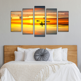 Boats with Sunset view MDF Panel Painting