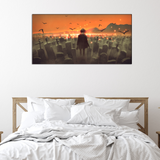 Drunk Man with a Gun Walking in a Graveyard Canvas Print Wall Painting