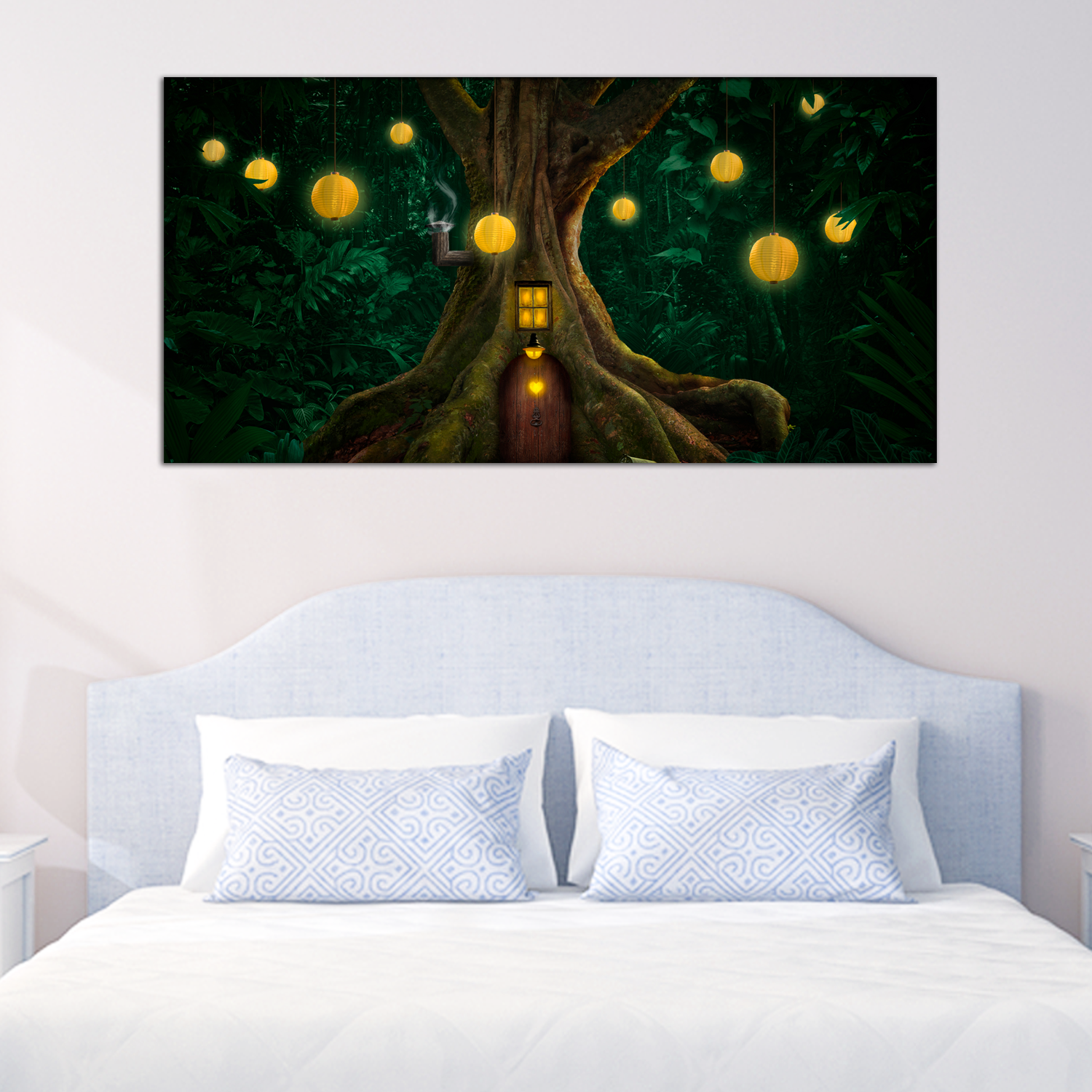 Gigantic Tree With House Canvas Print Wall Painting