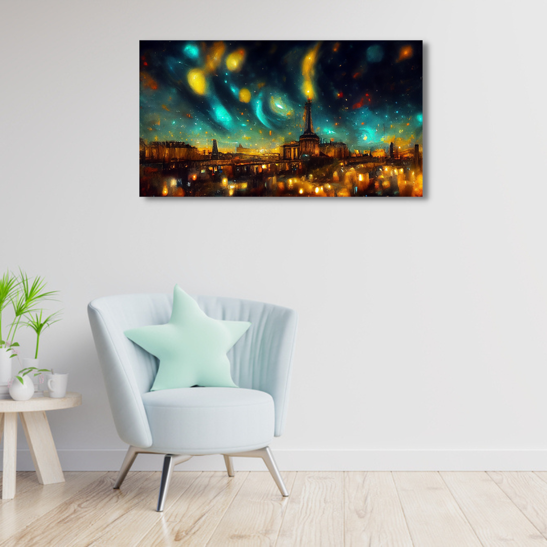 Galaxy Northern lights Over Paris City Canvas Print Wall Painting