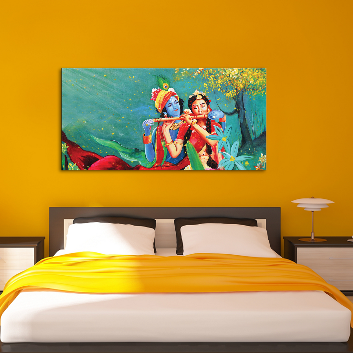 Wall Painting for Home decor of Lord Radha Krishna playing flute 
