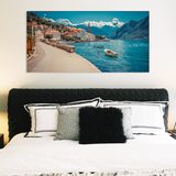 wall painting canvas for living room of river front houses with mountains