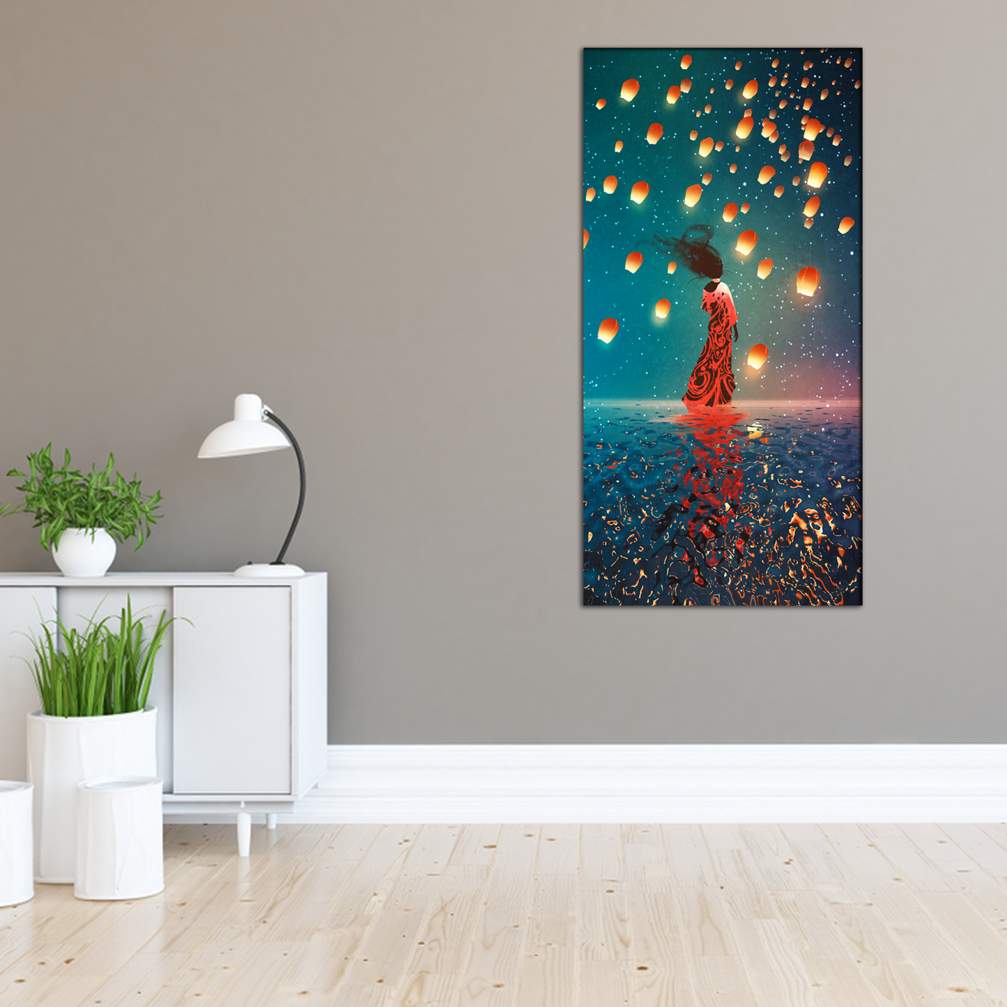 Woman With Lanterns Abstract Canvas Print Wall Painting