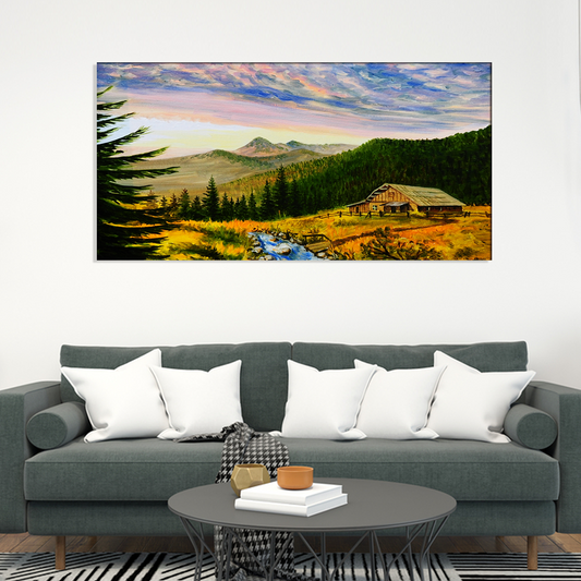 wall painting of attractive pine trees and mountain 