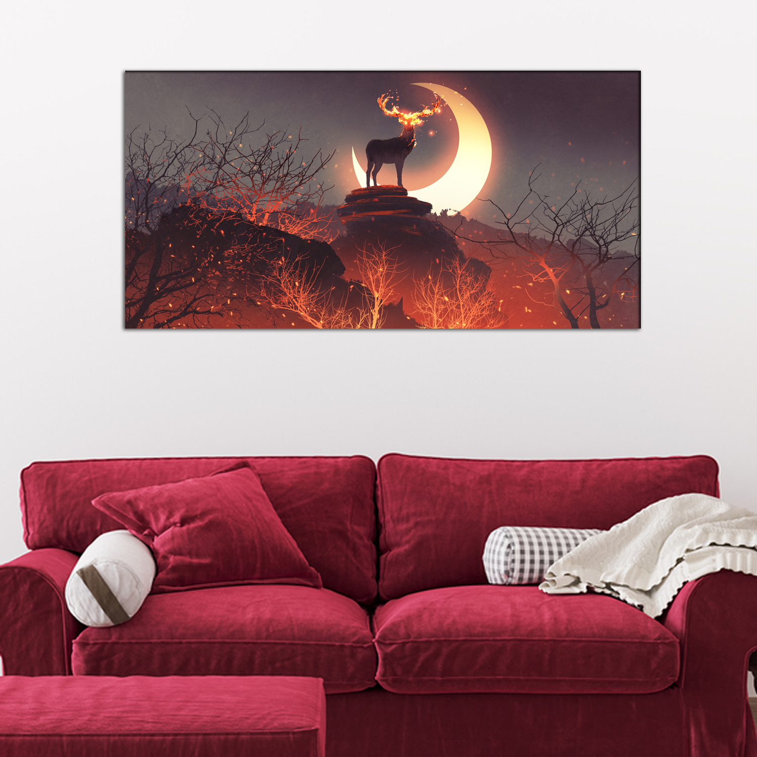Deer with its Fire Horns Canvas Print Wall Painting
